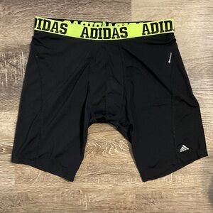 Adidas Black Shorts with Bright Green Waistband